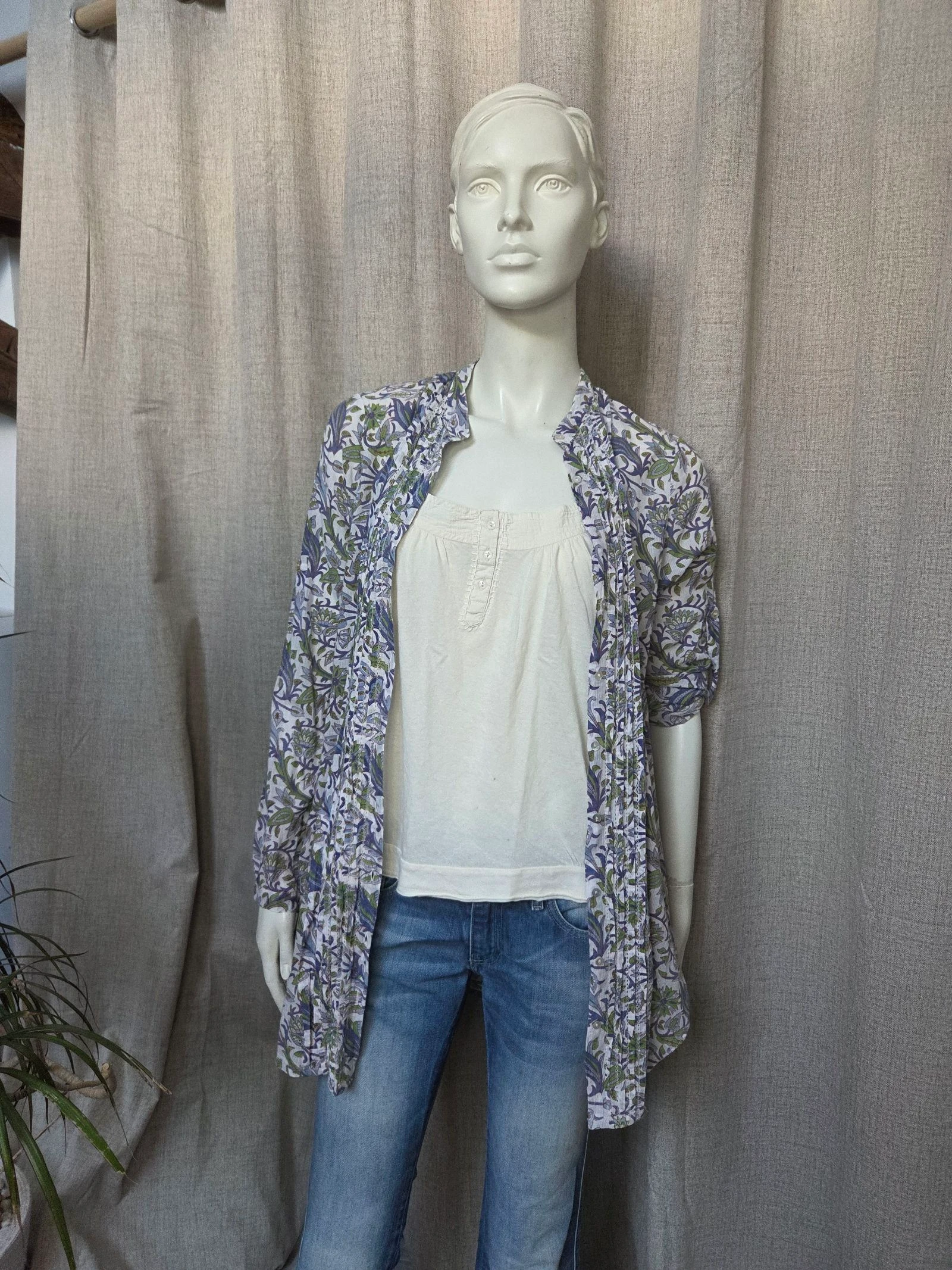 Chemise fine imprimé S top plage
